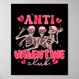 Affiche Club Anti Saint Valentin Squelette Drôle Fête Sain