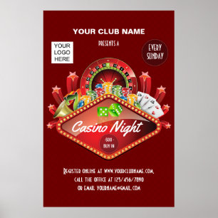 Affiche Club Casino Night Party personnalisé ajouter la ph