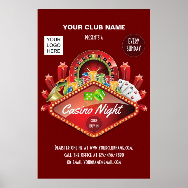 Affiche Club Casino Night Party personnalisé ajouter la ph (Devant)