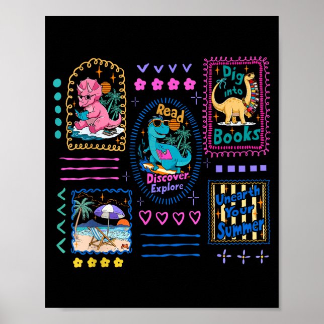 Affiche Club de lecture de dinosaures bibliothèque d'amour (Devant)