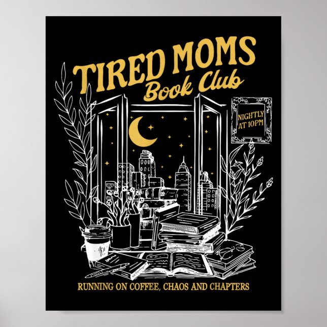 Affiche Club de lecture de mamans rétro fatiguées livreuse (Devant)