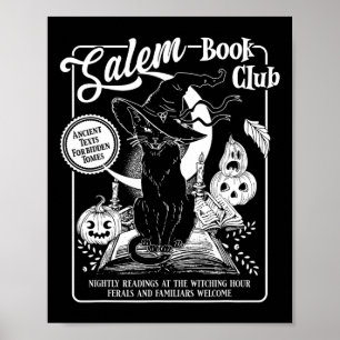 Affiche Club de livre de sorcière Rétro Halloween Chat noi