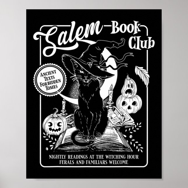 Affiche Club de livre de sorcière Rétro Halloween Chat noi (Devant)