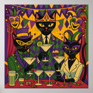 Affiche Club de Martini du Chat Noir Rétro Futuriste Mardi