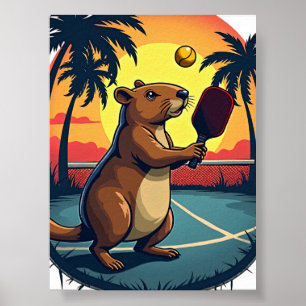 Affiche Club de Pickleball Capybara Logo Rétro Athlète Vin