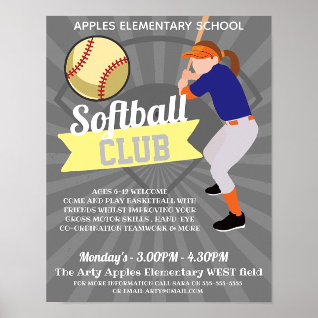 Affiche club de softball tournoi école sports (Devant)