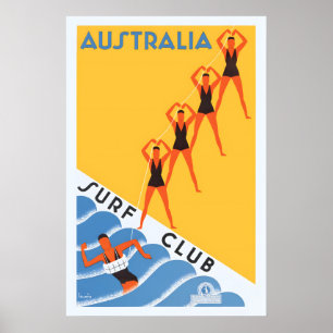 Affiche Club de surf australien Voyage de style vintage de