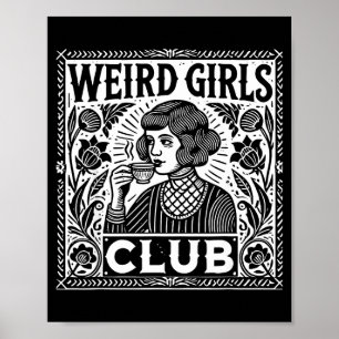 Affiche Club des Filles Bizarres Linogravure Rétro Introve