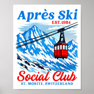 Affiche Club social de ski après-ski skieur skieuse snowbo