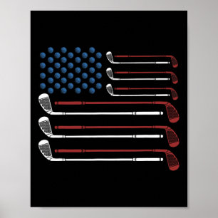 Affiche Clubs de golf Drapeau Usa Rouge Blanc Et Bleu