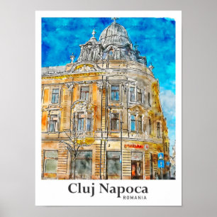 Affiche Cluj Napoca Roumanie Voyage Aquarelle main tirée