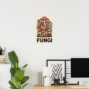 Affiche Cluster de champignons Retro Vintage Botanique