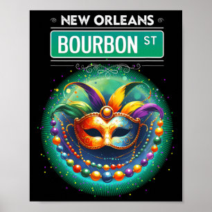 Affiche Cly New Orleans Bourbon Street Cool Fun Nola Mardi