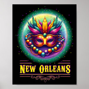 Affiche Cly New Orleans Bourbon Street Cool Fun Nola Mardi