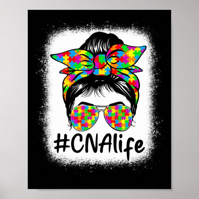 Affiche Cna Certified Nursing Istant Messy Bun Autism Awar (Devant)
