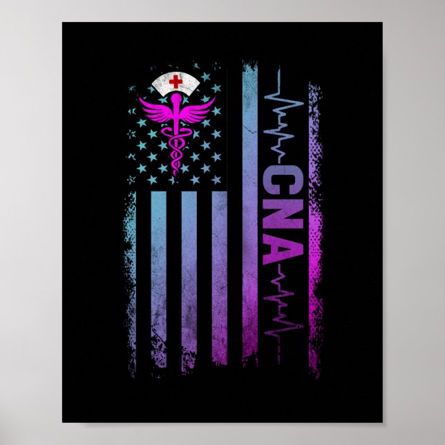 Affiche CNA Job Certified Nursing Assistant USA Flag (Devant)