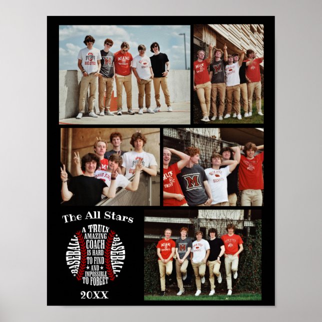 Affiche Coach baseball Photo Collage Nom de l'équipe # (Devant)