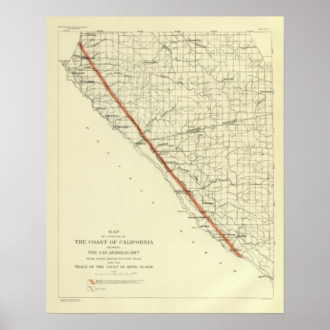 Affiche Coast of California showing San Andreas Rift (Devant)