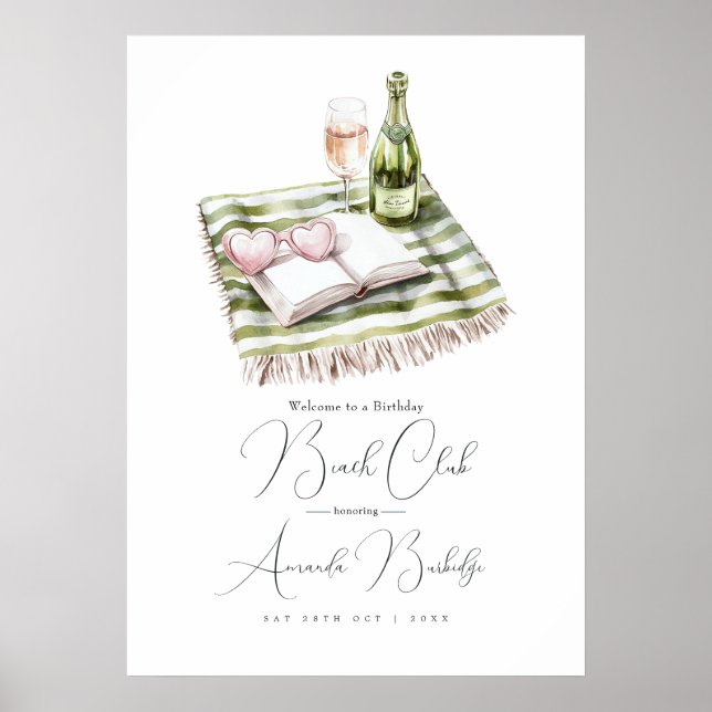 Affiche Coastal Chic Beach Club Birthday Welcome Sign (Devant)
