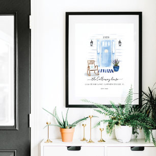 Affiche Coastal Chic Beachy Watercolor Blue Front Door