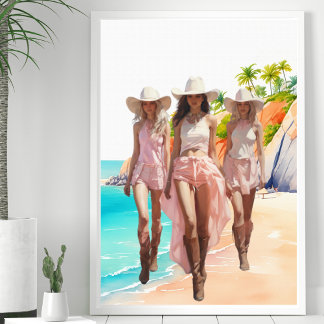 Affiche Coastal Cowgirl Pastal Rose Trio Tropical Island