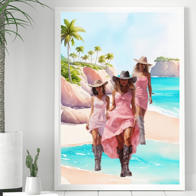 Affiche Coastal Cowgirl Rose Vibrant Trio Tropical Island (Créateur téléchargé)