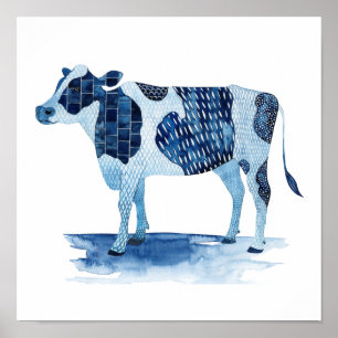 Affiche Cobalt Blue Farm Animals - Cow
