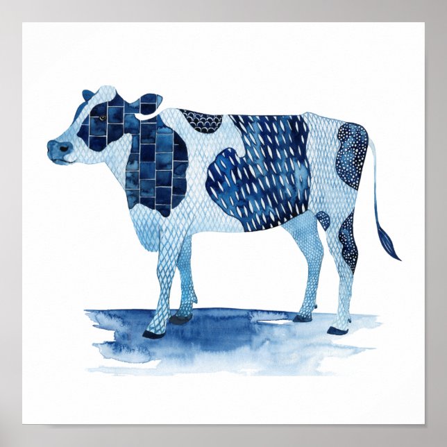 Affiche Cobalt Blue Farm Animals - Cow (Devant)