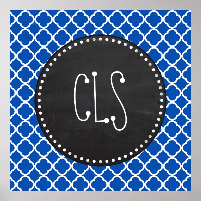 Affiche Cobalt Blue Quatrefoil ; Retro Chalkboard (Devant)