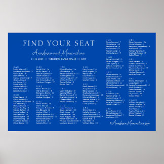 Affiche Cobalt Blue Wedding Alphabetical Seating Chart