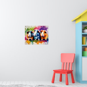 Affiche Cobayes mignons aux éclaboussures de couleur