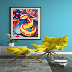 Affiche Cobra avec des écailles rouge et jaune vibrantes d