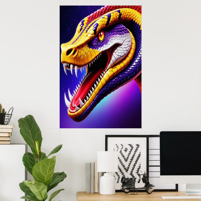 Affiche Cobra rouge vif violet blanc et jaune écailles (Bureau à domicile)