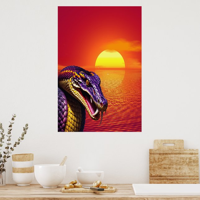 Affiche Cobra serpent avec des écailles violettes et jaune (Cuisine)