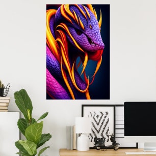 Affiche Cobra serpent avec écailles orange et violette vib