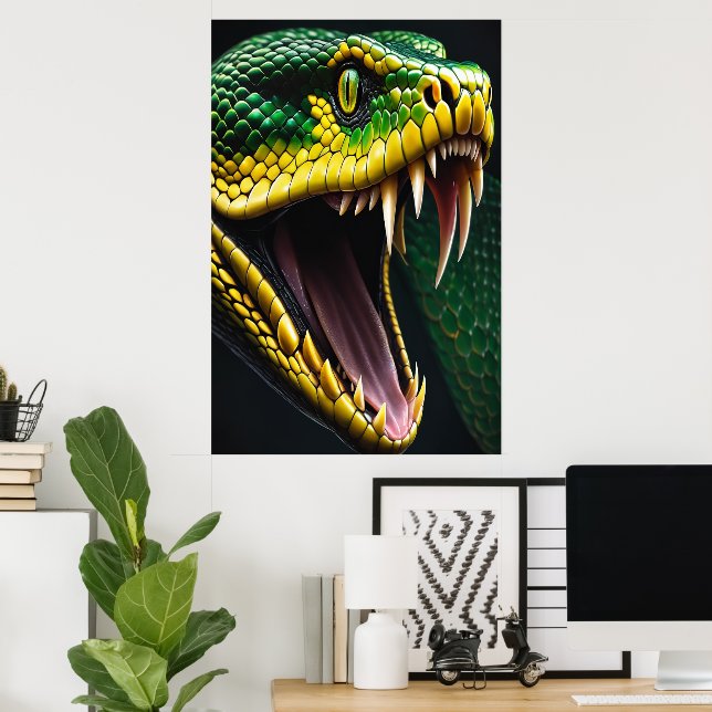 Affiche Cobra serpent avec écailles vertes et jaunes vibra (Bureau à domicile)