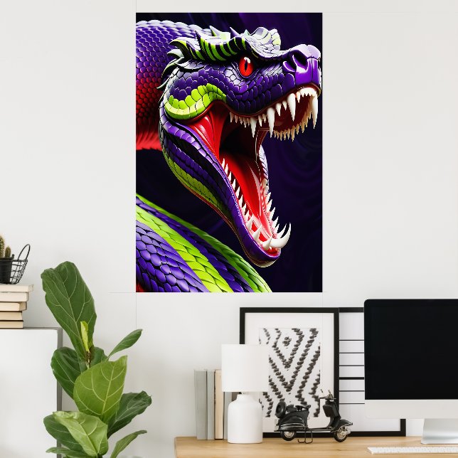 Affiche Cobra serpent avec écailles vertes et violettes vi (Bureau à domicile)