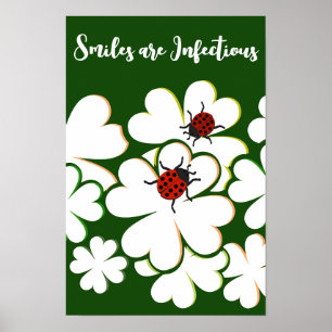 Affiche Coccinelle à feuille verte et blanche Les sourires