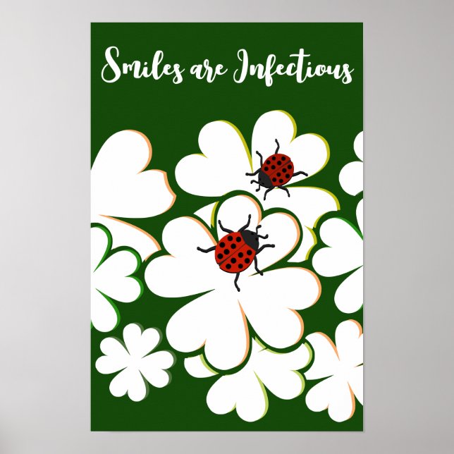 Affiche Coccinelle à feuille verte et blanche Les sourires (Devant)