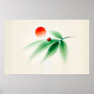 Affiche Coccinelle à l'encre chinoise sur bambou