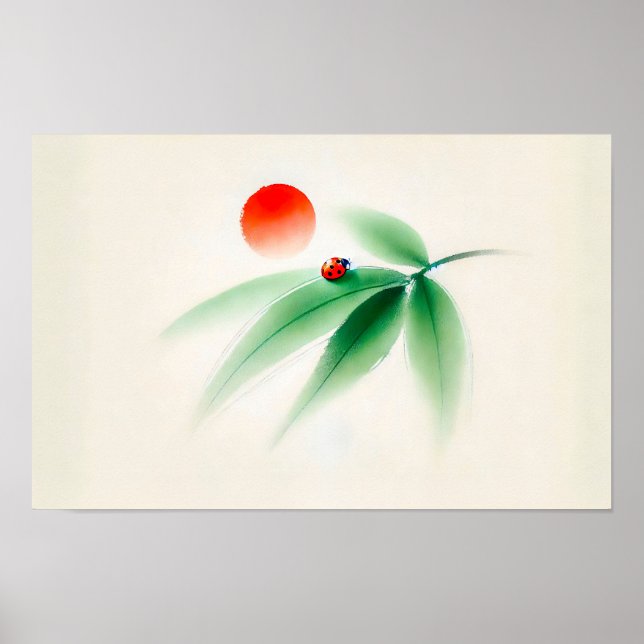 Affiche Coccinelle à l'encre chinoise sur bambou (Devant)