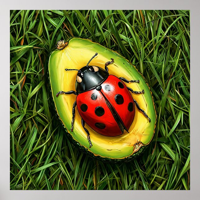 Affiche Coccinelle mignonne sur herbe Avocat Nature Mini M (Devant)