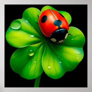 Affiche Coccinelle sur une feuille recouverte de rosée