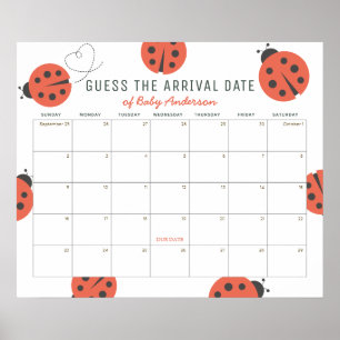 Affiche Coccinelles Rouges Devinez la Date Prévue Calendri