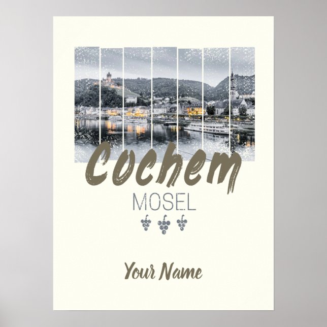Affiche Cochem sur la Moselle Allemagne Souvenir Vintage (Devant)