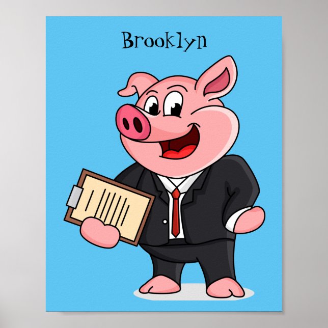 Affiche Cochon amusant en costume d'affaires dessin animé (Devant)