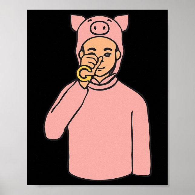 Affiche Cochon Animal ASL Geste Mains Sourde Perte d'audit (Devant)