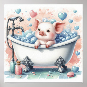 Affiche Cochon au bain moussant
