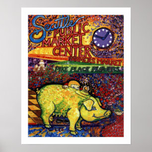 Affiche Cochon aux fleurs