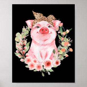 Affiche Cochon Avec Bandeau Léopard Fleur Cochon Mélange